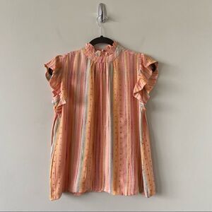 Thml-orange Creamsicle Embroidered Stripe Flutter Sleeve Top (Size:XS)